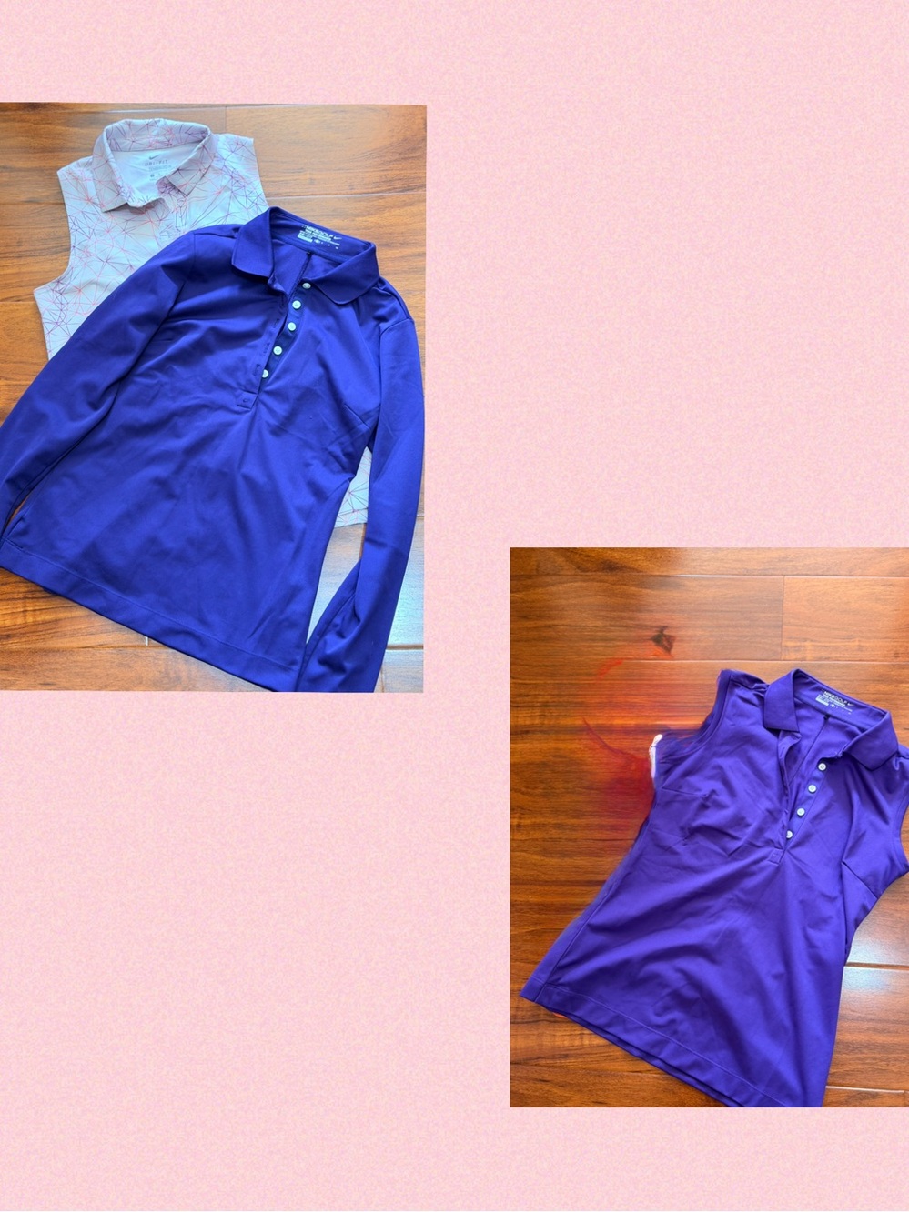 3 Women's Nike golf Polo Shirt Set - 2 purple & 1 light pink design size S